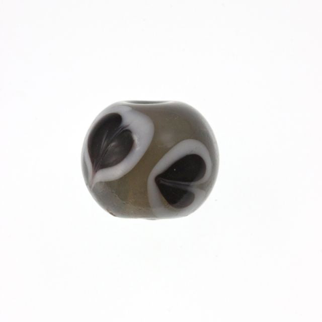 Heart Spots Glass Beads ~ 10mm Round ~ Grey ~ Bag of 6