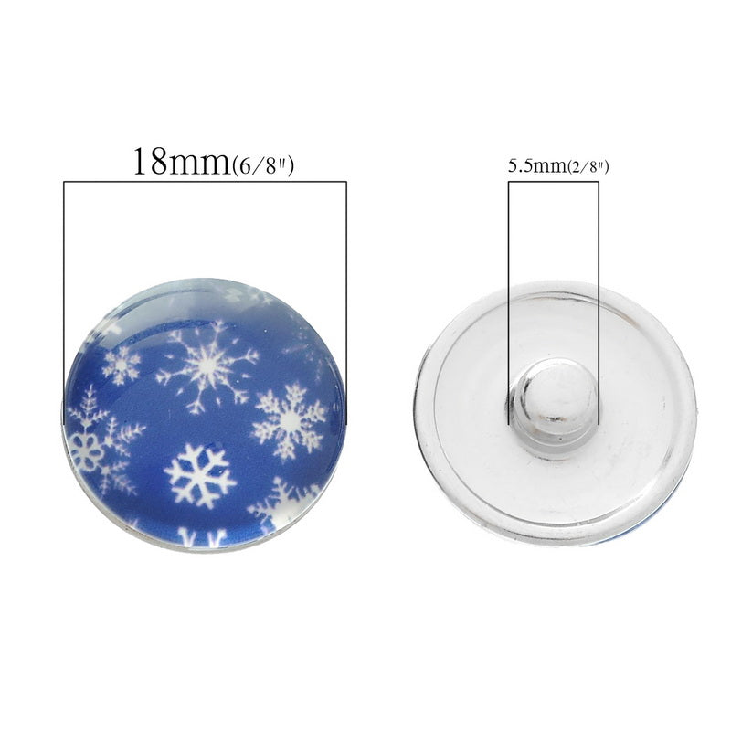 Snowflakes Glass Snap Button ~ 18mm