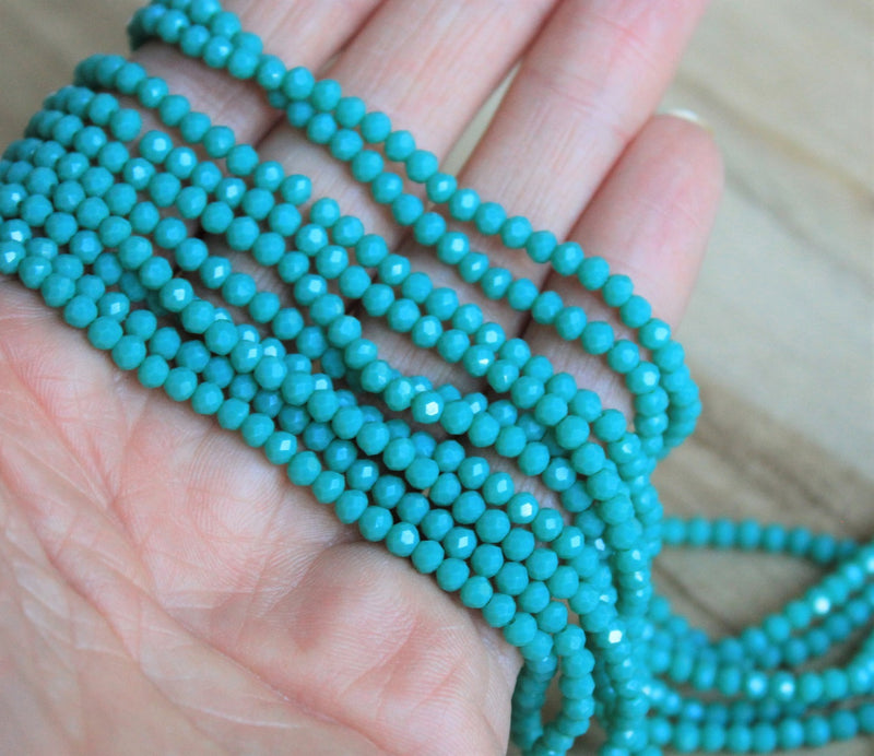 3.5x3mm Faceted Glass Rondelle Beads ~ Opaque Turquoise ~ 115 beads/strand