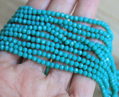 3.5x3mm Faceted Glass Rondelle Beads ~ Opaque Turquoise ~ 115 beads/strand