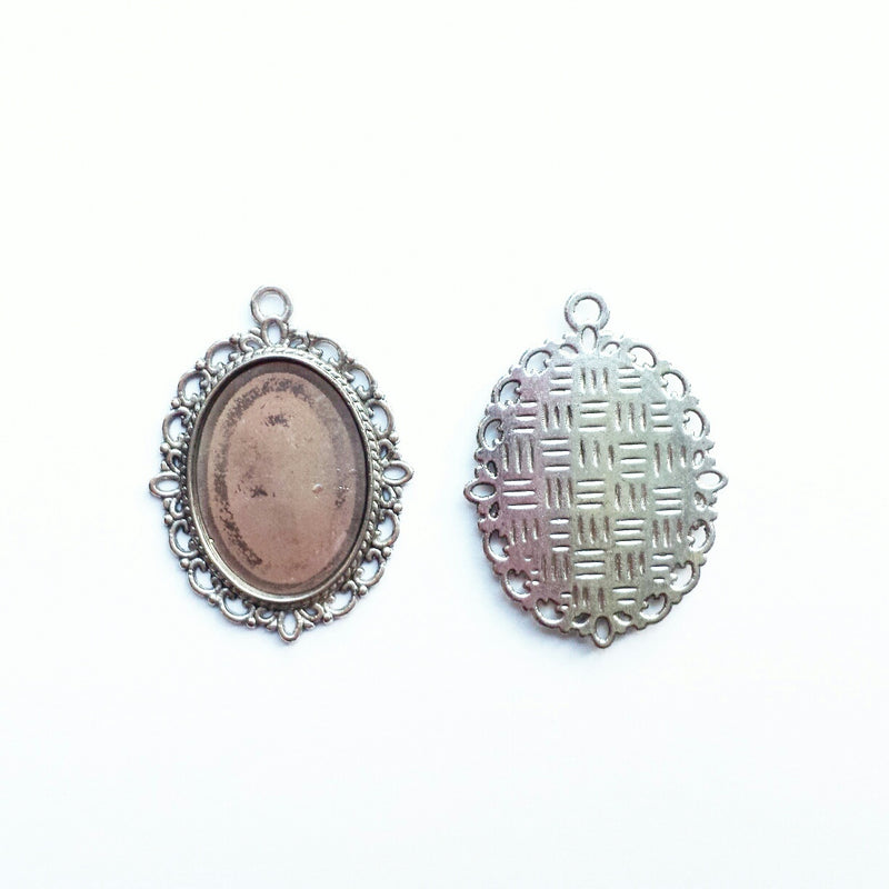 2 x Antique Silver Pendant Setting for 25mm*18mm Cabochon