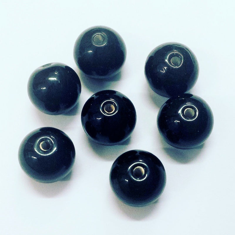 20 x Round Glass Beads ~ 12mm ~ Opaque Black