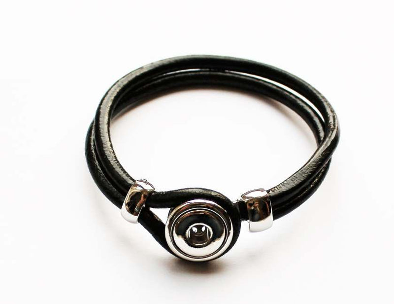 Mini Snap Button Leather Bracelet ~ Black ~ Fits MINI 12mm Snap Buttons