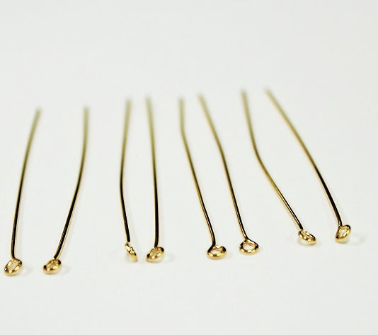 20 x Gold Plated Eyepins ~ 50mm ~ Lead and Nickel Free