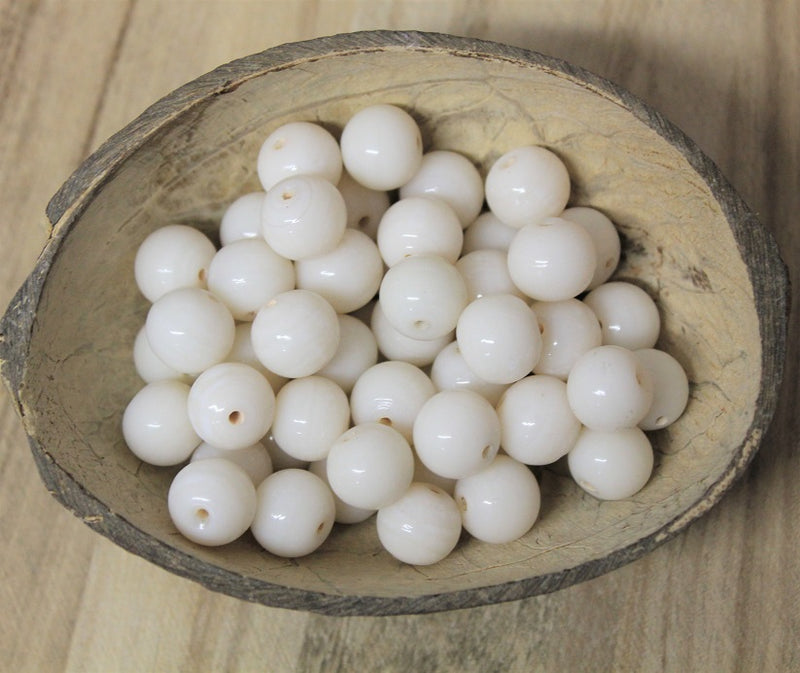 20 x Round Glass Beads ~12mm ~ Ivory -Cream