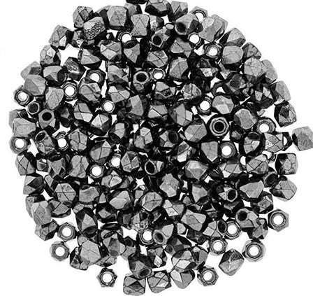 50 X Czech Glass Firepolished Beads 3mm ~ Jet Hematite