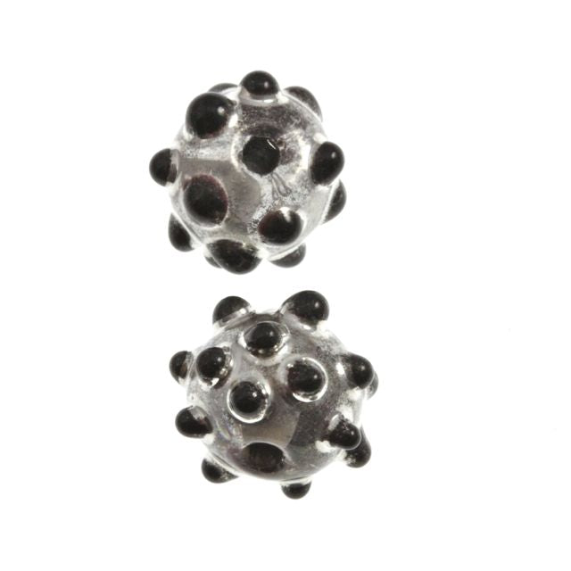 Lampwork Silver 10mm Round ~ Black Spots ~ Bag of 4
