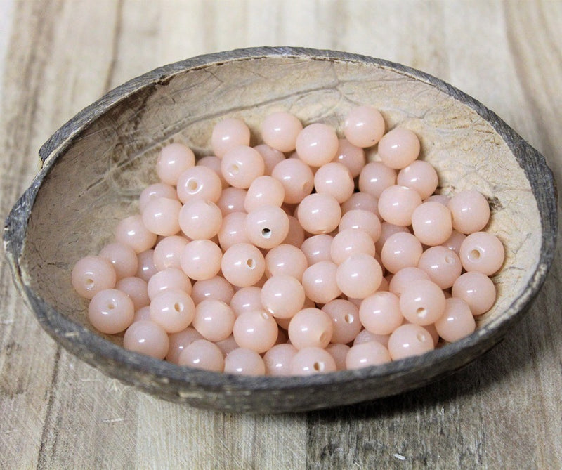 20 x Round Glass Beads ~ 8mm ~ Milky Peach