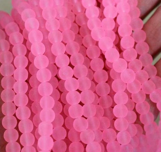 1 Strand x Frosted Round Glass Beads - 4mm - Pink - approx. 200 beads