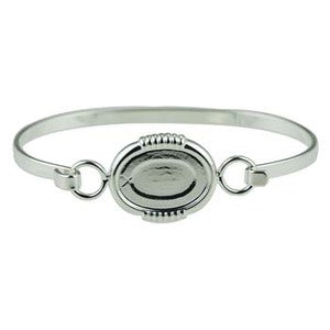 Silver Plated Bangle with 18x13mm Fluted Design Cup for Cabochon