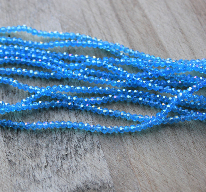 2mm Round Faceted Glass Beads ~ Sky Blue AB ~ approx. 200 beads / string
