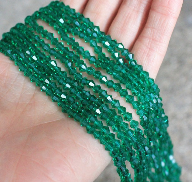 4mm Glass Bicones ~ approx. 88 Beads/String ~ Sea Green