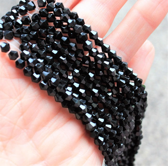 4mm Glass Bicones ~ approx. 88 Beads/String ~ Black