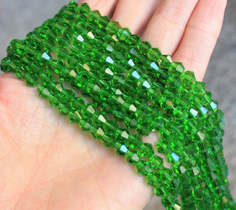 6mm Glass Bicones ~ Green ~ 45 beads/string
