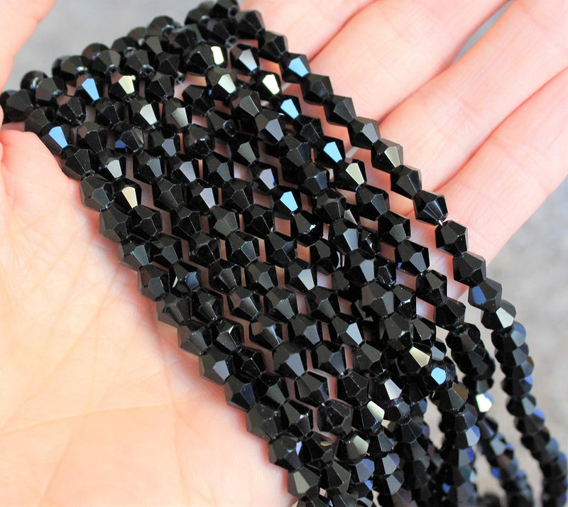 6mm Glass Bicones ~ Black ~ 45 beads/string
