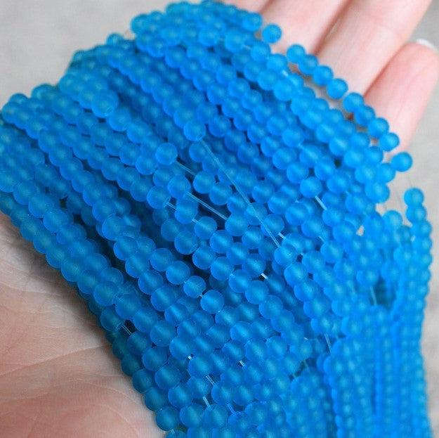1 Strand of Frosted 4mm Round Glass Beads ~ Dark Turquoise ~ approx. 200 beads - strand