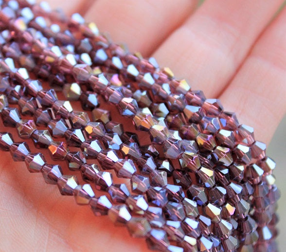4mm Glass Bicones ~ approx. 96 Beads - String ~ Lustred Plum