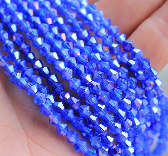 4mm Glass Bicones ~ approx. 96 Beads / String ~ Blue AB