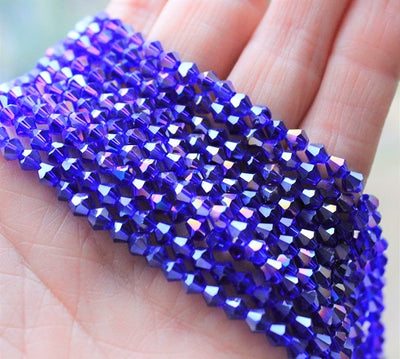 4mm Glass Bicones ~ approx. 96 Beads / String ~ Lustred Dark Blue