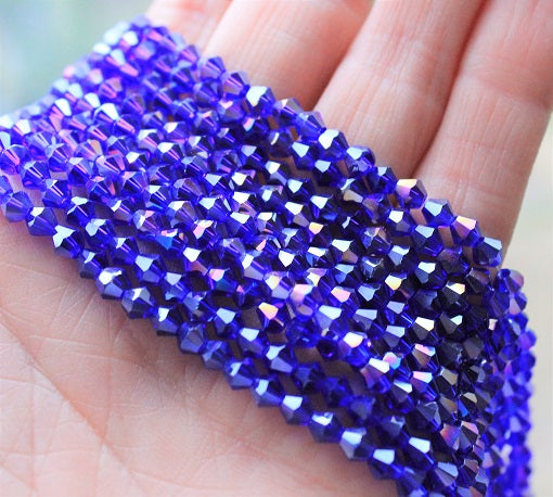 4mm Glass Bicones ~ approx. 96 Beads / String ~ Lustred Dark Blue