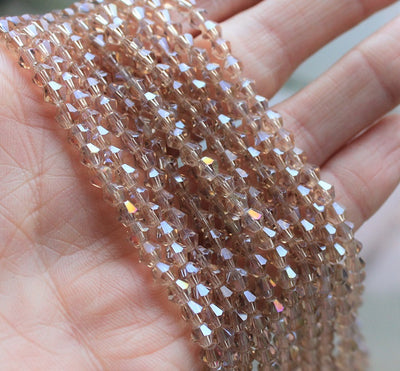 4mm Glass Bicones ~ approx. 96 Beads / String ~ Lustred Beige