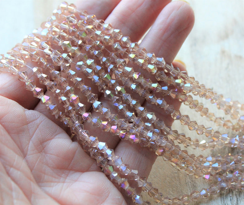 4mm Glass Bicones ~ approx. 96 Beads / String ~ Lustred Beige