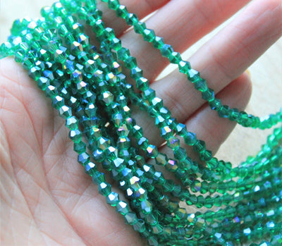 4mm Glass Bicones ~ approx. 96 Beads / String ~ Sea Green AB