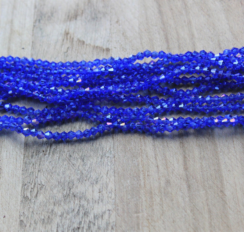 3mm Glass Bicones ~ Approx. 130 Beads / String ~ Blue AB
