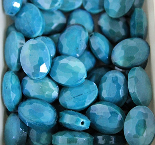 2 x Faceted Oval Crystal Glass Beads ~ Silky Blue ~ 16 x 12mm