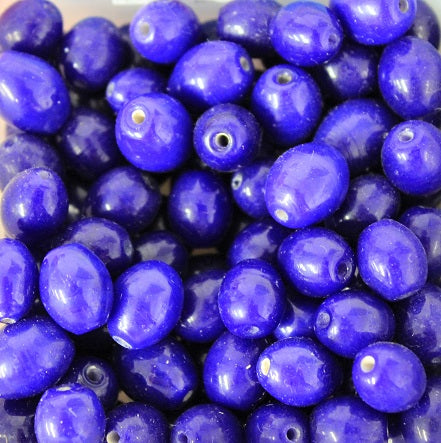 20 x Oval Glass Beads ~ 9x11mm ~ Opaque Sapphire