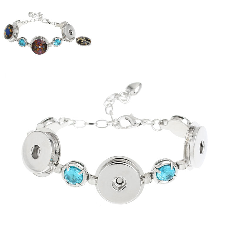 Silver Tone Snap Button Bracelet with Blue  Rhinestones ~ Fits 18mm-20mm Snap Buttons