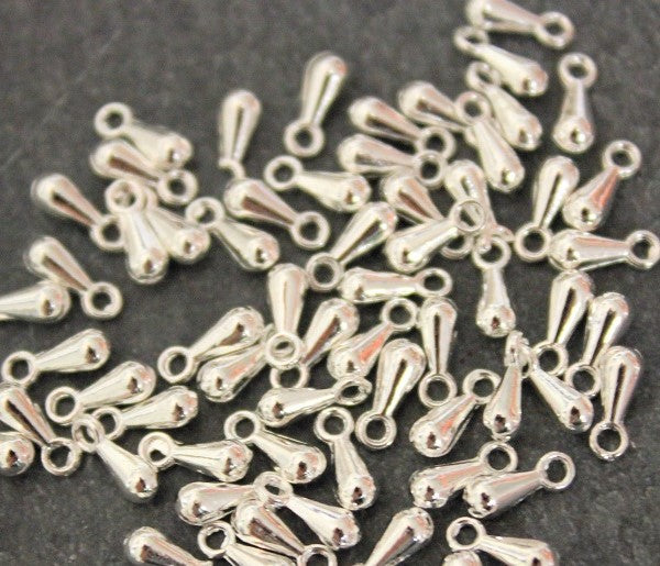 10 x Silver Plated Drop Shaped Charms ~ 7x3mm