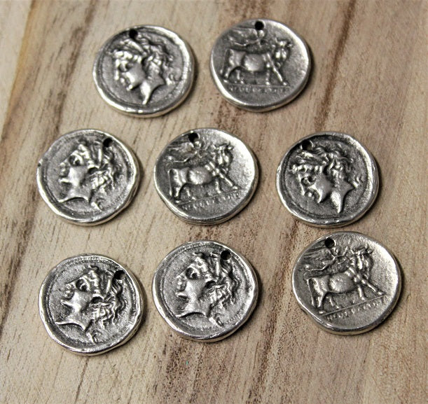 1 x Antique Silver Coin Charm - Pendant ~ 20mm