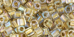 TOHO 3mm Cube Beads ~ 10g ~ Inside-Colour Crystal-Gold Lined