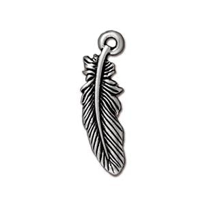 TierraCast Small Feather Charm ~ Antique Silver