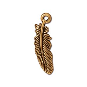 TierraCast Small Feather Charm ~ Antique Gold