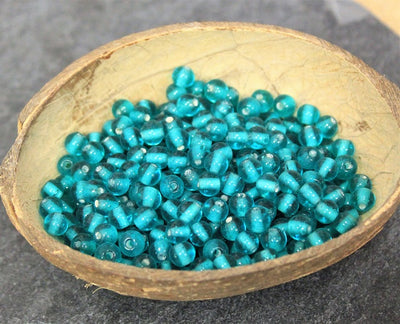 100 x Round Glass Beads ~ 6mm ~ Transparent Teal