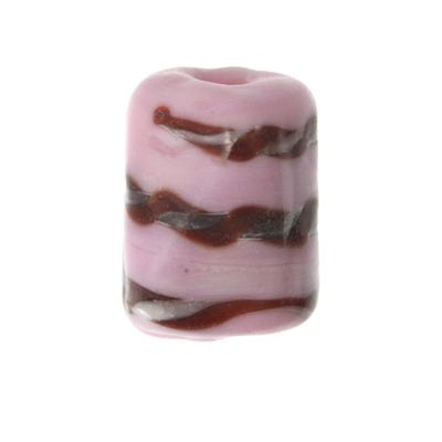 20 x Twisted Ribbon Glass Beads ~ Rectangle Twist ~ Pink