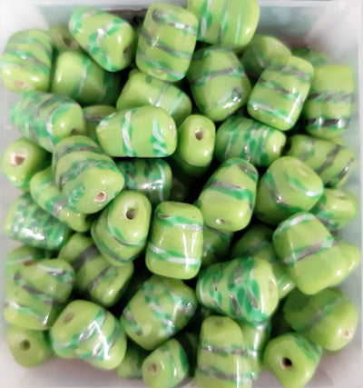 20 x Twisted Ribbon Glass Beads ~ Rectangle Twist ~ Green