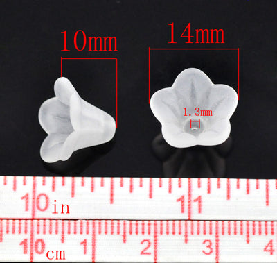 20 x White Lily Frosted Acrylic Bead Caps ~ 14x10mm