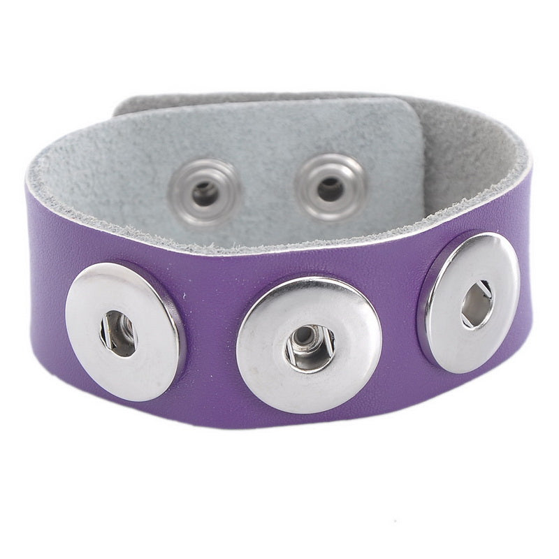 Snap Buttons  Leather Wristband ~ Purple ~ Fits 18mm-20mm snap buttons