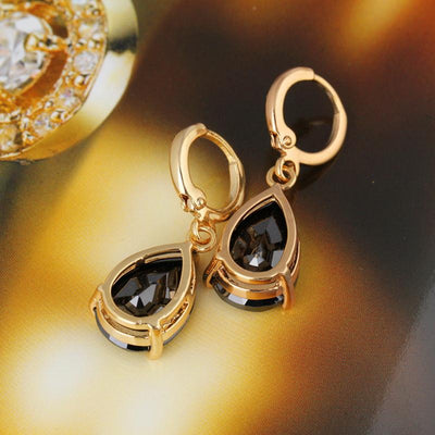 18 Karat Gold Filled Hoop Earrings with Black Zircon