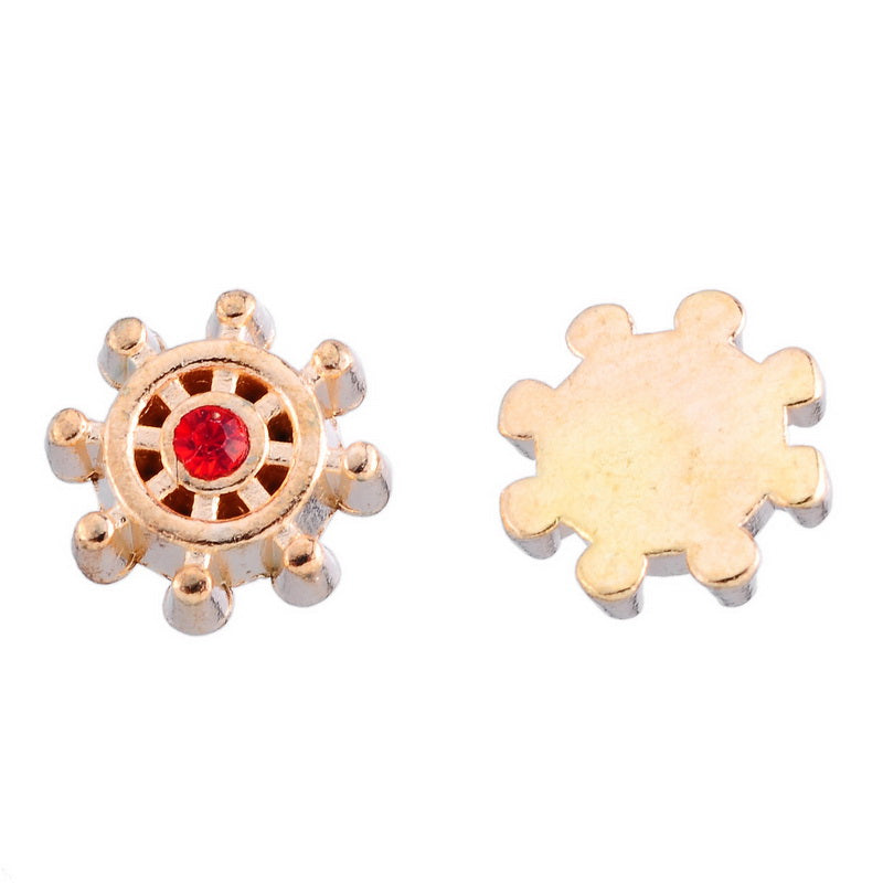 Red Rhinestone Floating Charm ~ Gold Plated ~ 9mm