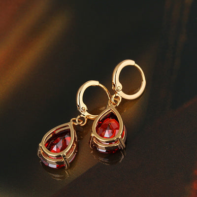 18 Karat Gold Filled Hoop Earrings with Red Zircon