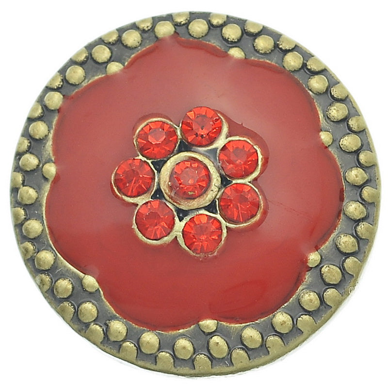 Red Metal Snap Button ~ 20mm ~ Bronze Tone