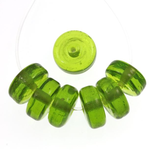 20 x Washer Glass Beads 12mm ~ Transparent Peridot