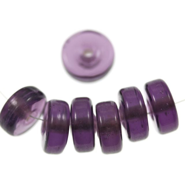 20 x Washer Glass Beads 12mm ~ Transparent Purple