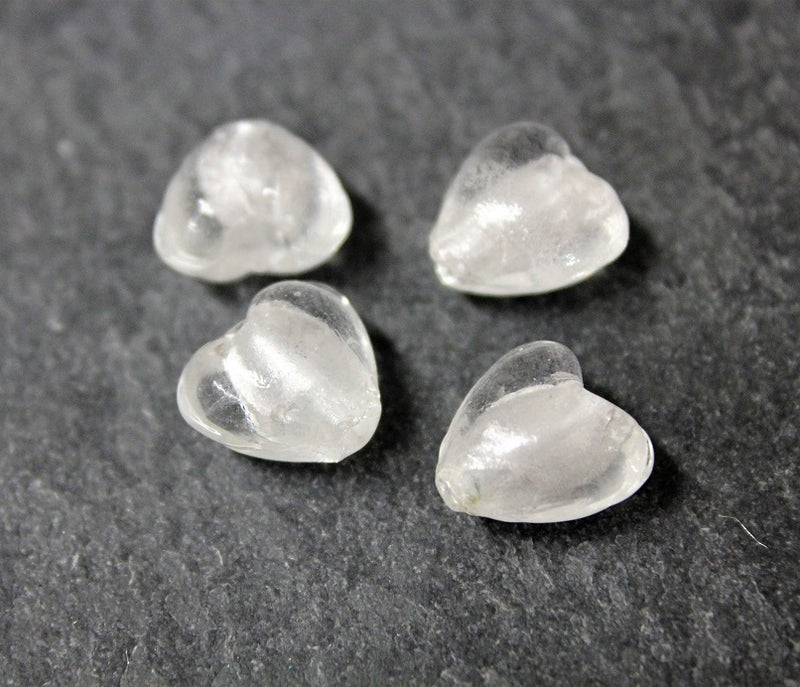 3 x Handmade Silver Foil Glass Heart Beads ~ 12mm ~ White